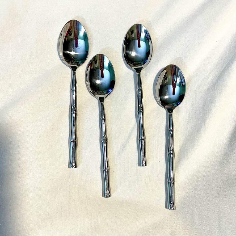 *EUC* Hampton Silversmiths BAMBOO Flatware - 4 Soup Spoons - Stainless Steel